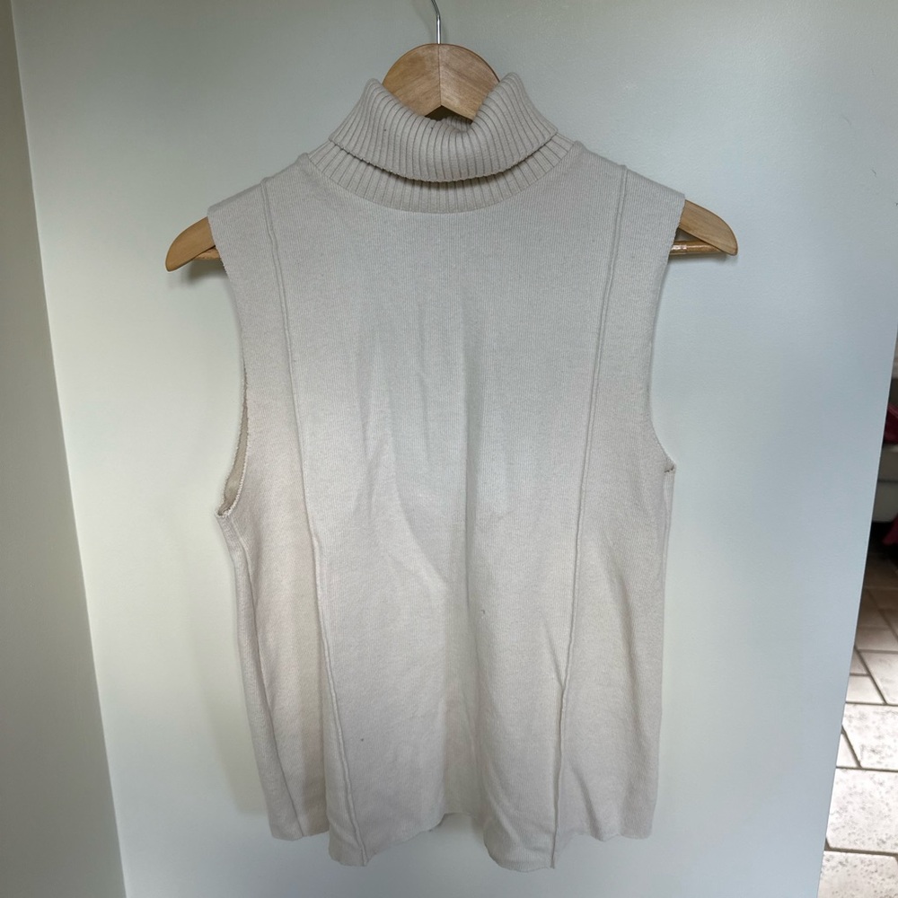 Zara Sleeveless Cream Turtleneck Top
